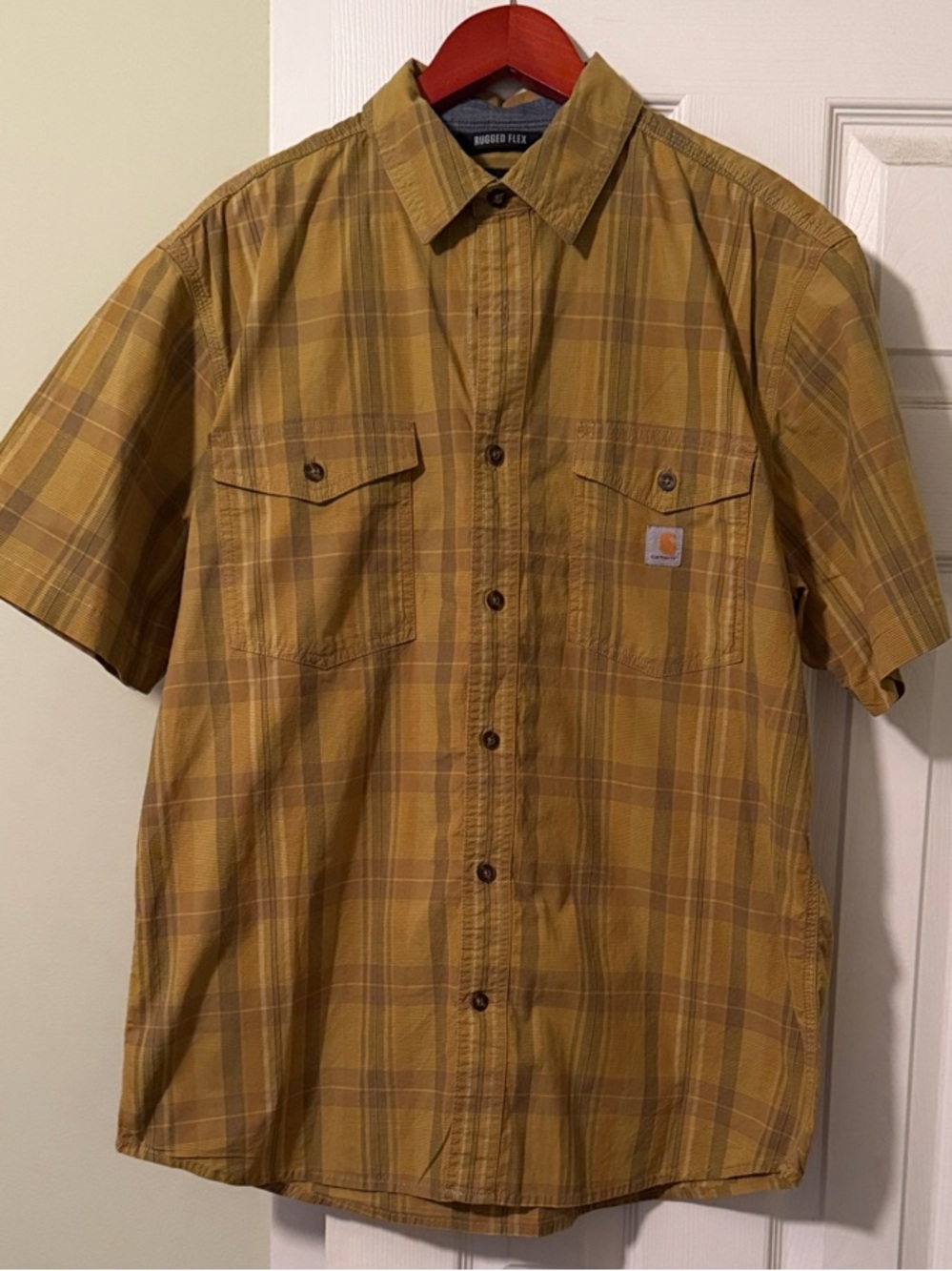 Carhartt Men's Mustard Plaid Short-Sleeve Button-Down Shirt
